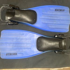 Set of EXCELS SCUBA Diving Fins Adult size Large Adjustable Open Heel Blue NEW